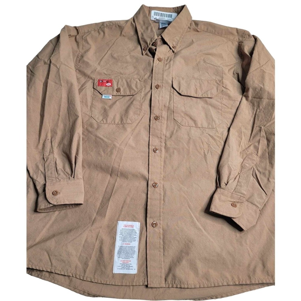 ProTect Flame Resistant LS Button Down‎ Khaki Medium Work Shirt Workwear
